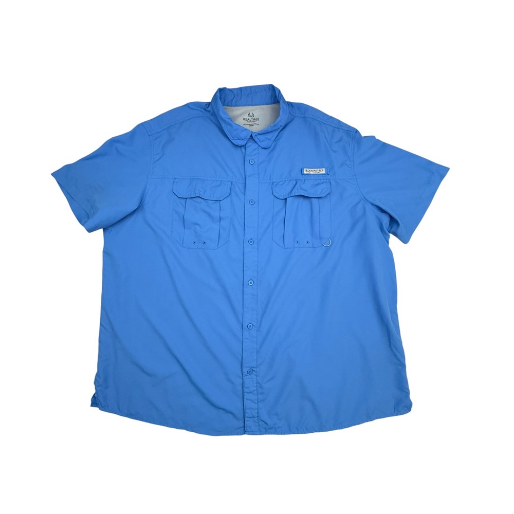 Realtree Fishing Shirt Mens 3XL Blue Short Sleeve Button Up Vented Lightweight